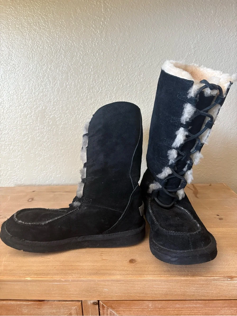 UGG Black Suede Mid-Calf Boots with Metallic Logo